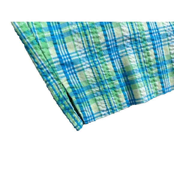 Talbots Woman Petite Seersucker Pedal Pusher Short Capri Pants 18W Blue Plaid - Picture 11 of 12